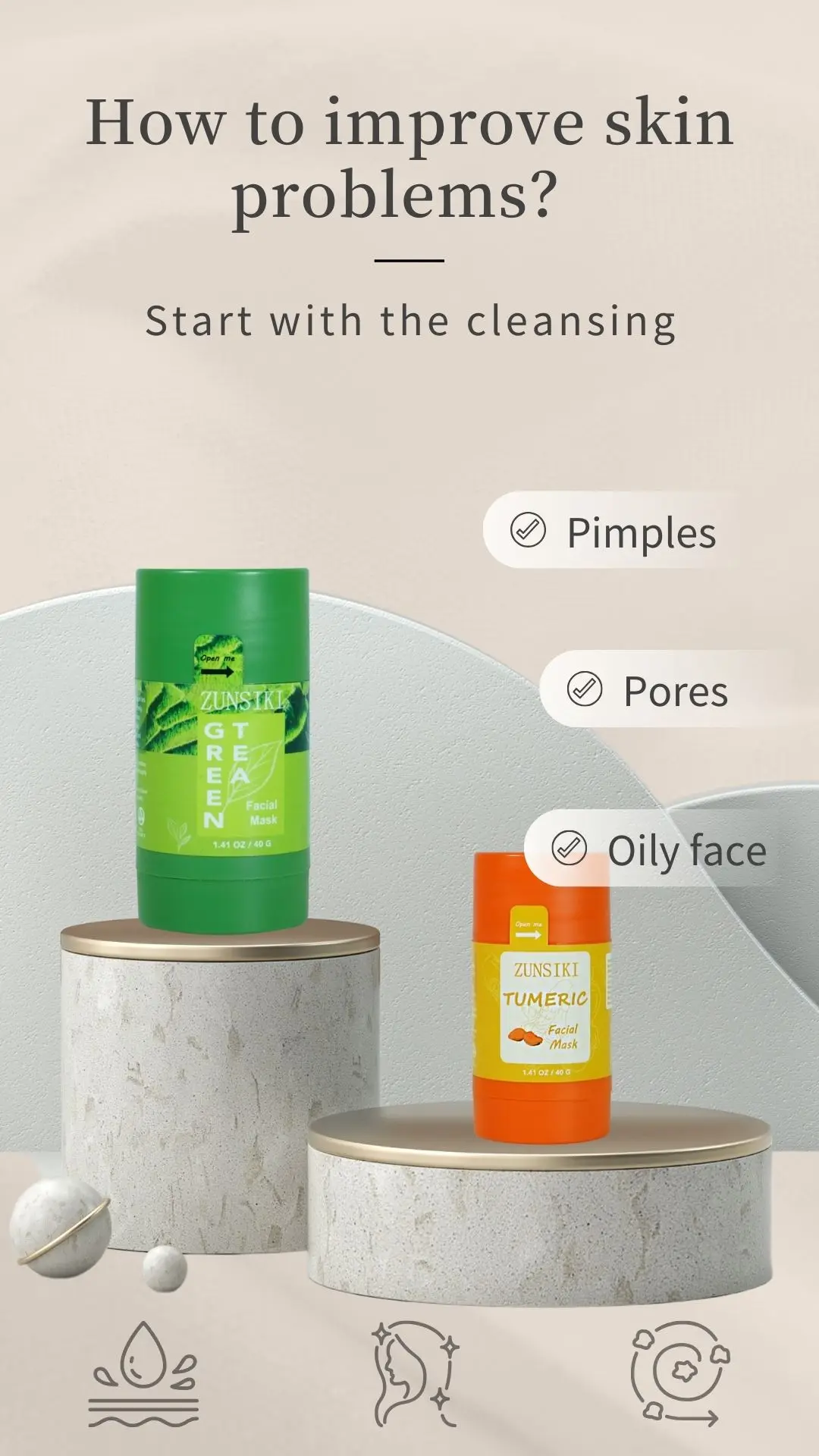 OEM Private Label Natural Refreshing and Non-Greasy Green Tea Mud Mask Stick Customization