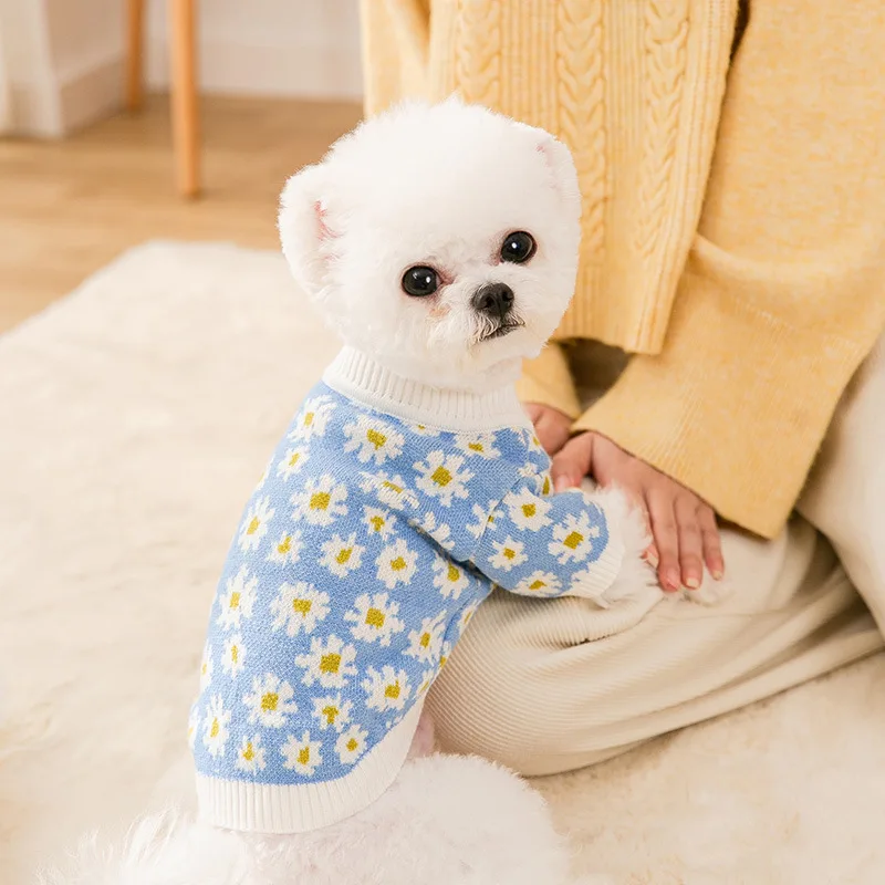 New Small Daisy Knitted Cardigan Puppy Dog Two-legged Sweater Small And Medium Dogs And Cats Pet Clothes