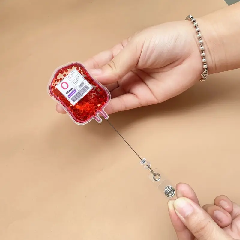 Shaker Badge Reel Blood Bag Badge Reel Acrylic Glitter Badge Reel Retractable Novelty Nurse Doctor Gift