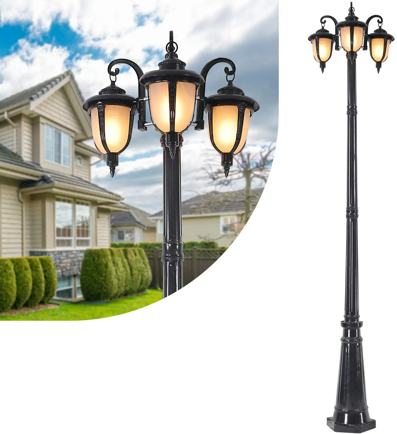 Manufacturer Pole Garden Outdoor Lamp Post Landscape Lamp European Solar Light Sensor Waterproof Ip65 For Street Courtyard Lawn