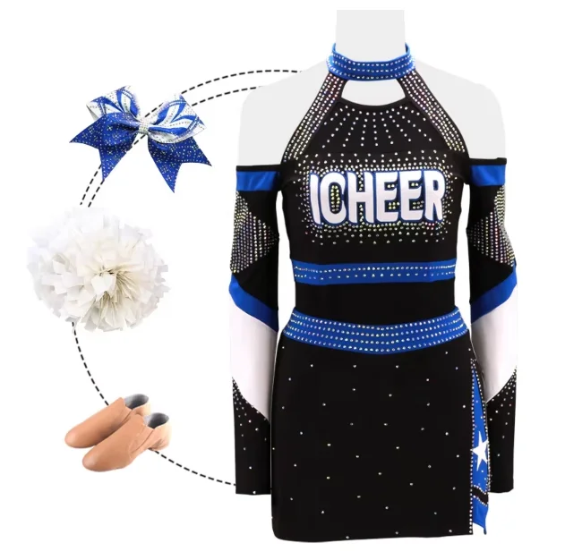 Custom Sparkle Tigers Blue Black Competition Wholesale Cheerleading Uniforms Elite Cheer Practice Uniform