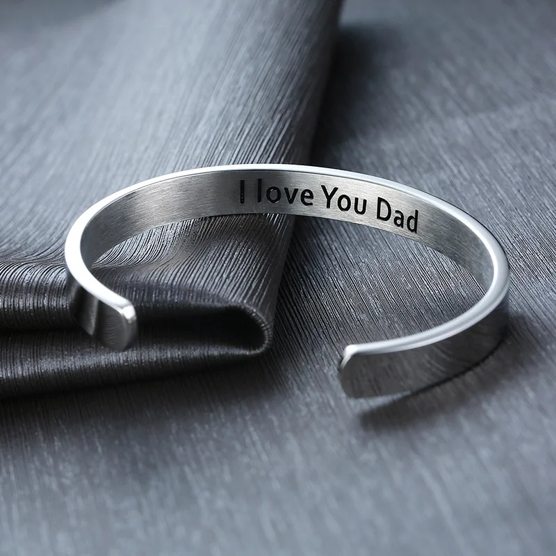 
Father Gift Men Stainless Steel Opened Cuff Bangle Custom Engraved I Love You DAD Power Bracelet Jewelry for Men 