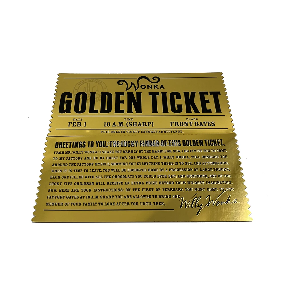 Custom Print Plastic Gold Foil Plated Lottery Card Charlie And The Chocolate Factory Golden Card Willy Wonkawilly Wonka Ticket