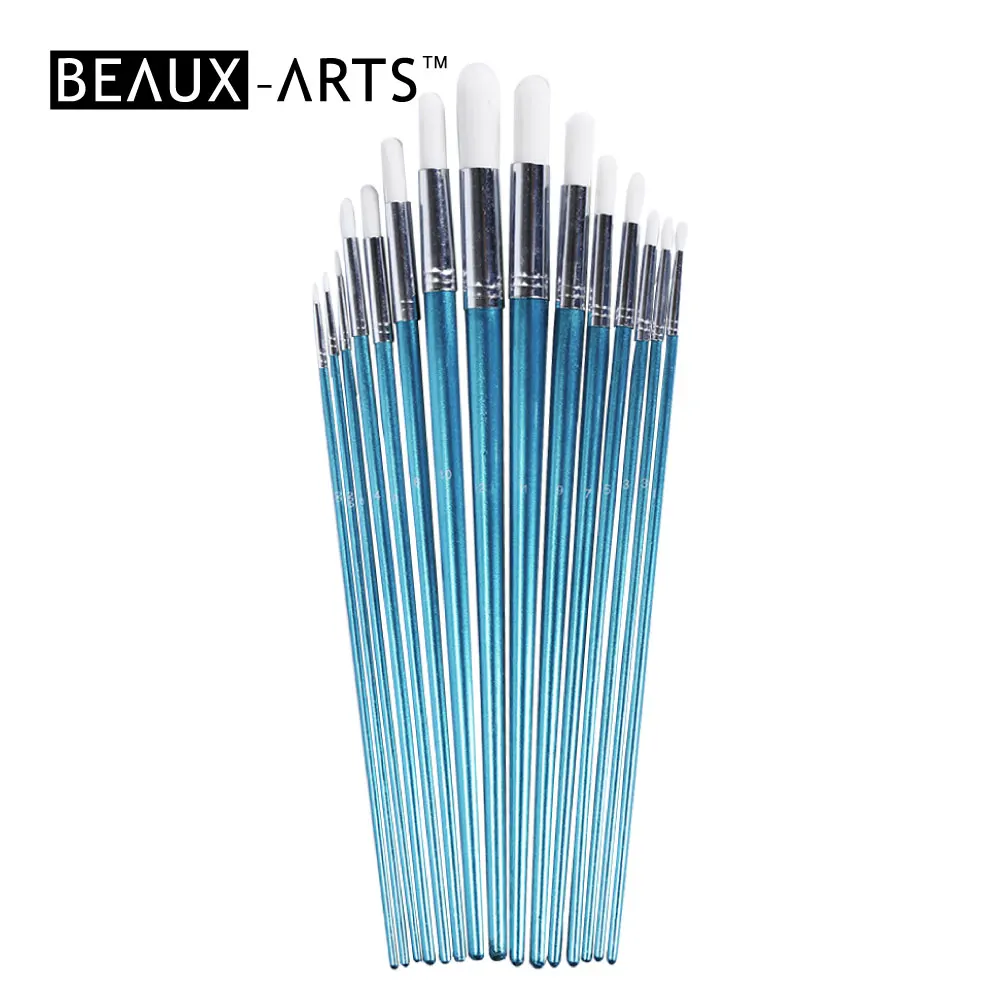 15pcs School Acrylic Oil Painting Brush Set Long Handle Round White PET Synthetic Nylon Hair Artist Paint Brush Set