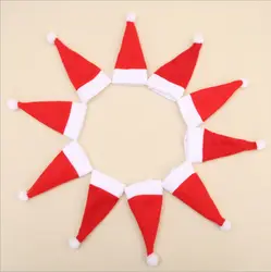 Christmas Wine Bottle Covers Fabric Cover with Red Hat for Christmas Party Mini Santa Hat Wine Bottle Covers Hat Home Decoration