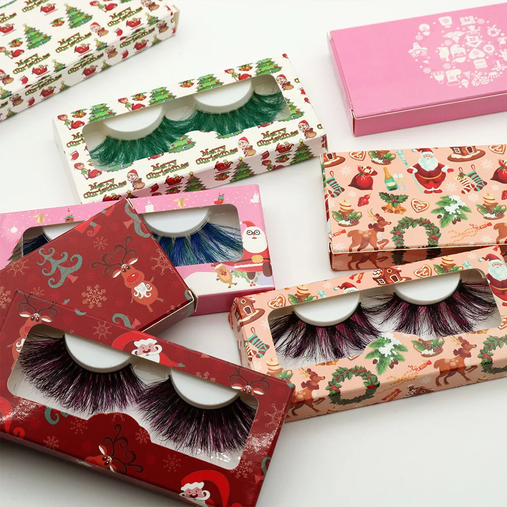 
Super Fluffy 25MM 3D Mink colorful Eyelash Custom Logo Eyelash Case Extra Dramatic Long Thick Curl Mink Eyelashes 