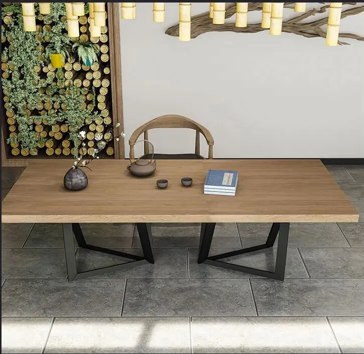 American Style Solid Wood Long Dining Table Set With 6 Chair