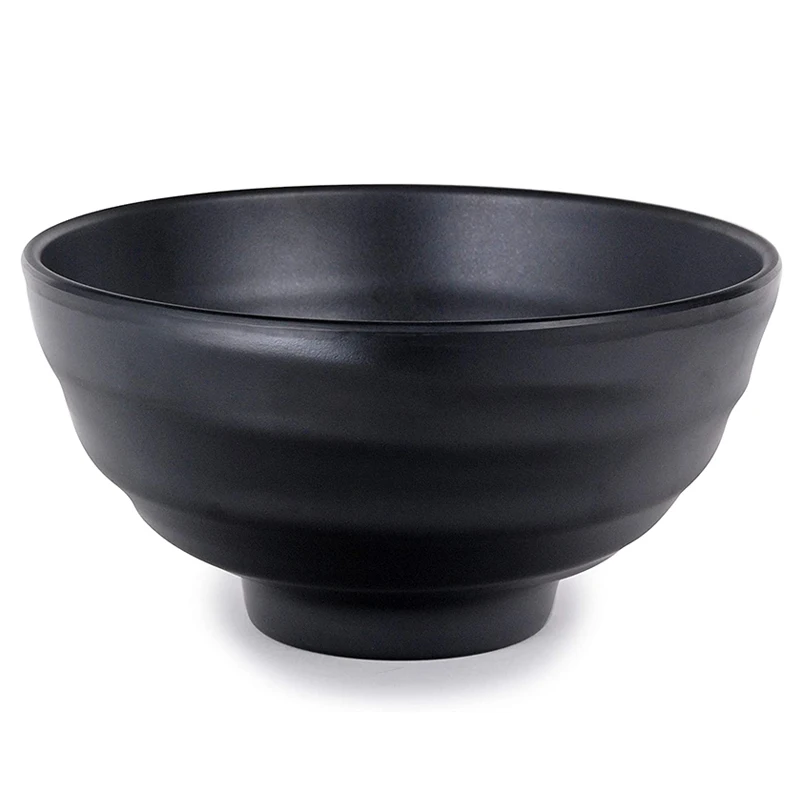 Restaurant PHO Noodle Serving Bowls 6 PCS Japanese Black Melamine Ramen Bowl Set