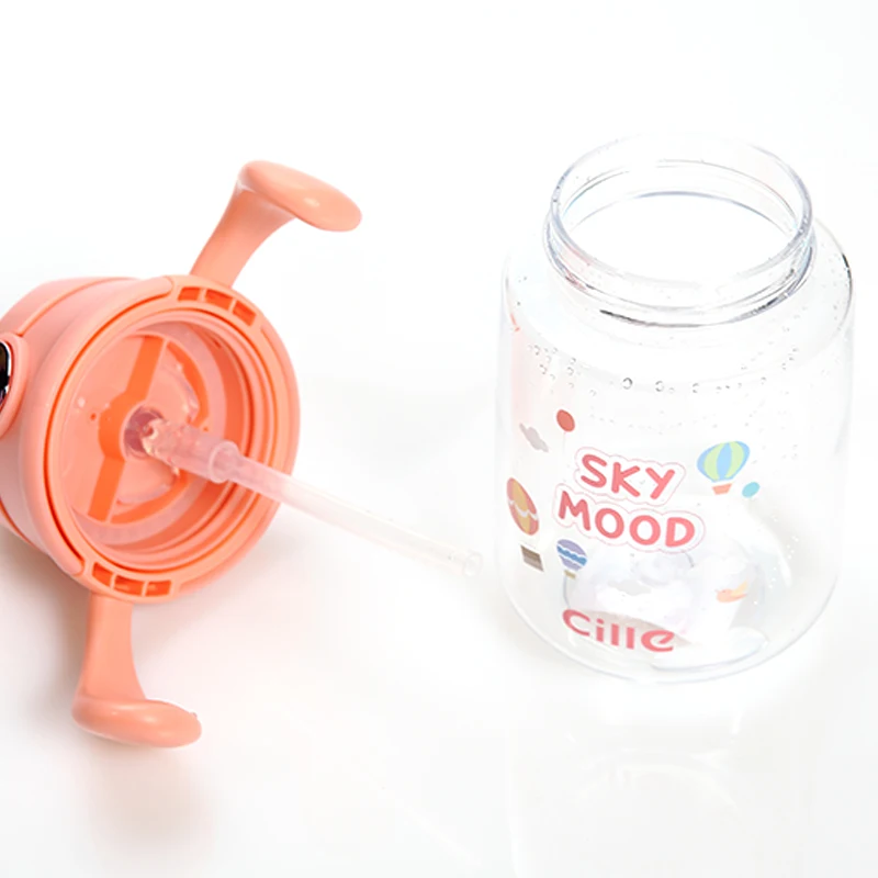 Cille 400ml Custom Cartoon Travel leakage-proof BPA Free Plastic Tritan Children Kids Drinking Cute Water Bottle with Straw