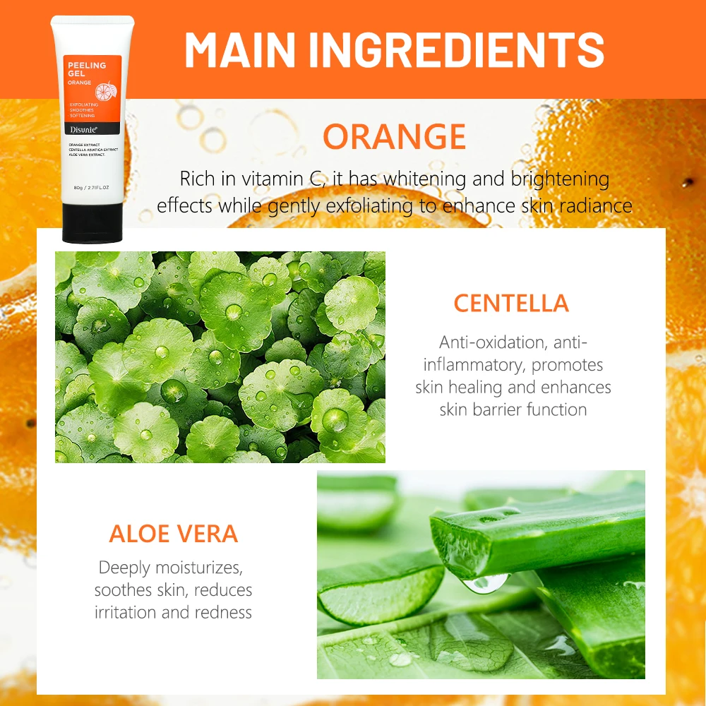 Disunie Orange Face Whitening Peeling Gel Centella Aloe Vera Exfoliating Removes Dead Skin Cells Soothing Facial Peeling Gel