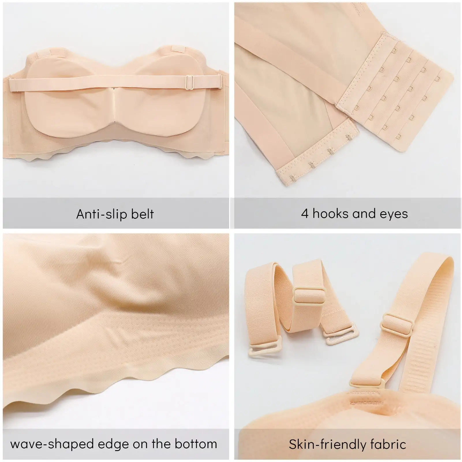 Strapless Bra Invisible Plus Size Womens Underwear Sexy Seamless Lingerie Wire Free Tube Top with Padded