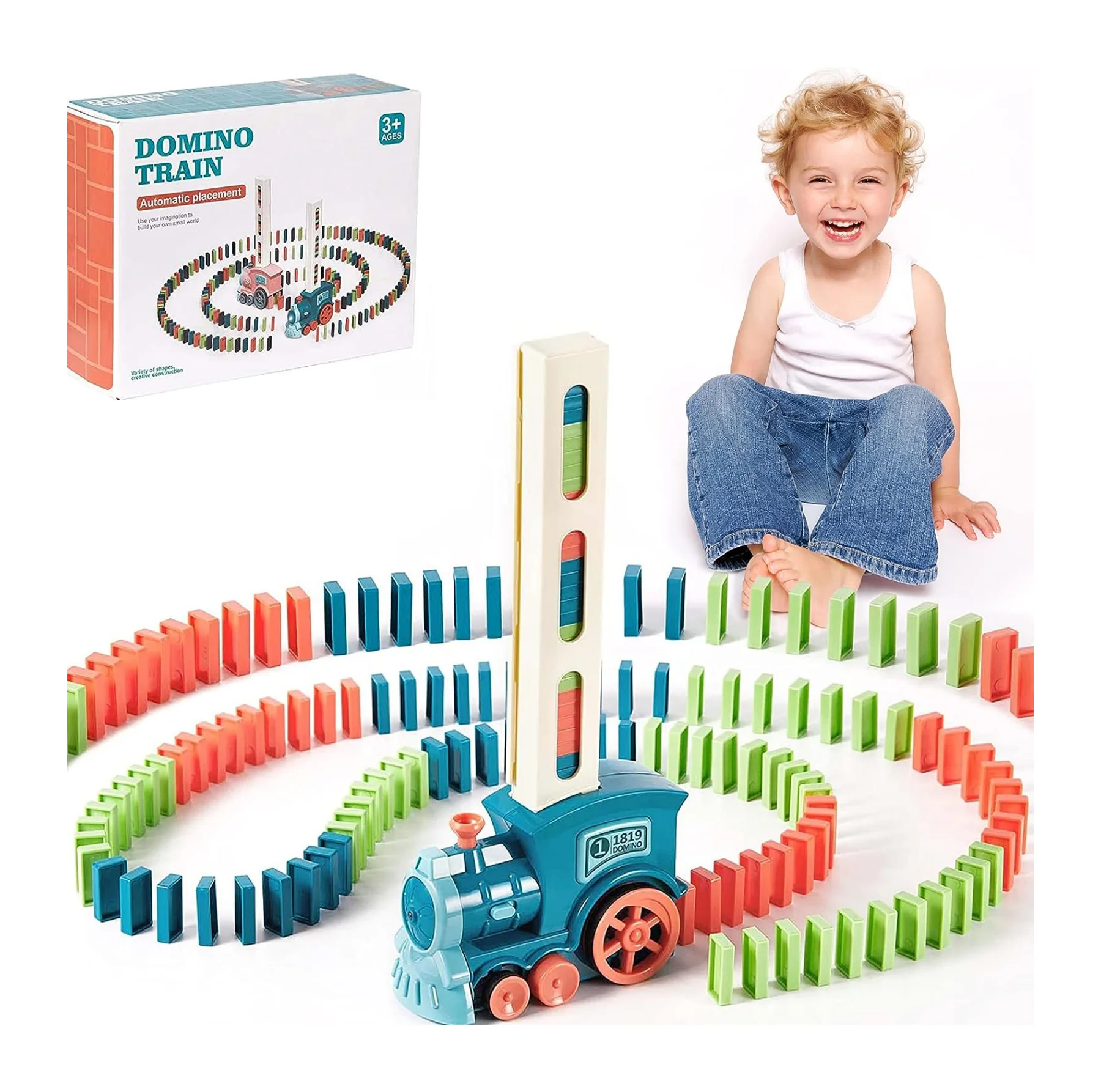 Hot Sale Automatic Domino Train Sound Light Laying Dominoes Rally Train Sets Domino blocks set