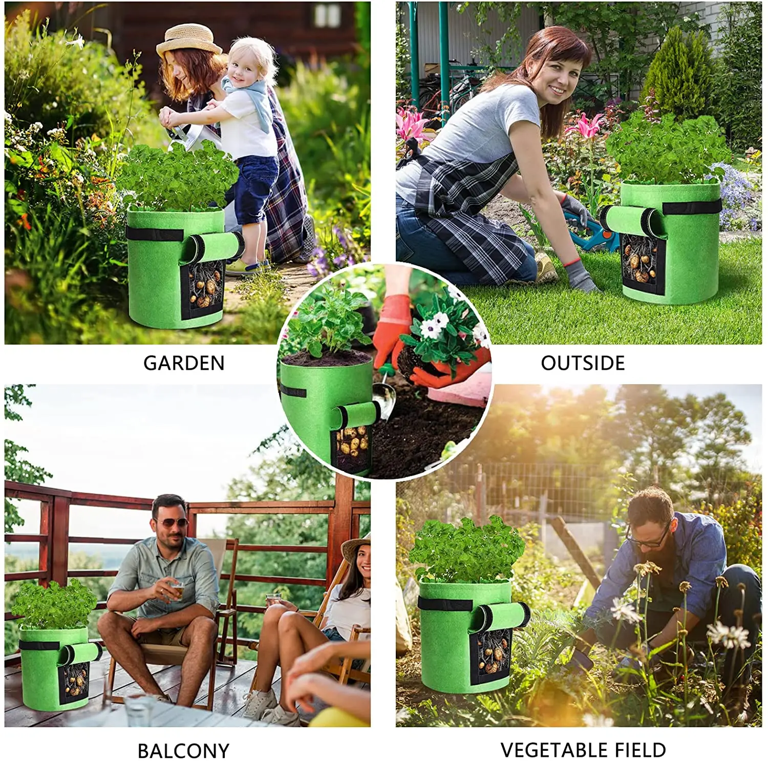 Recycled fabric plant nursery bag garden planting potato planter bag round felt growing containers bags with handles