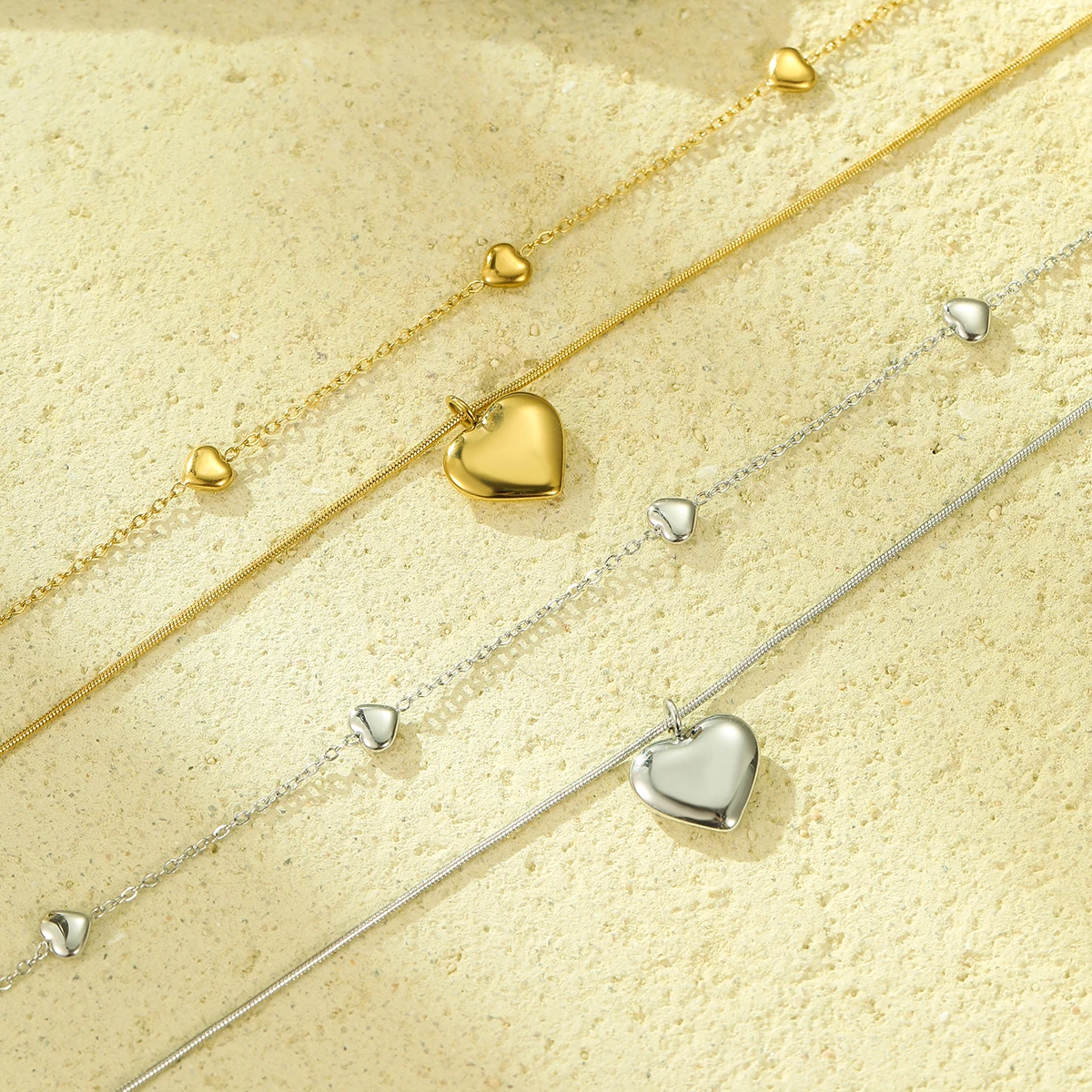 fashion small heart pendants jewelry double layer snake chain necklaces stainless steel non tarnish necklace INS hot sale