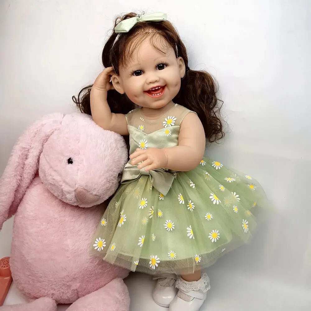 Real baby dolls bebe reborn silicone 55cm smile reborn dolls lifelike full silicone bath toy for kids birthday gift