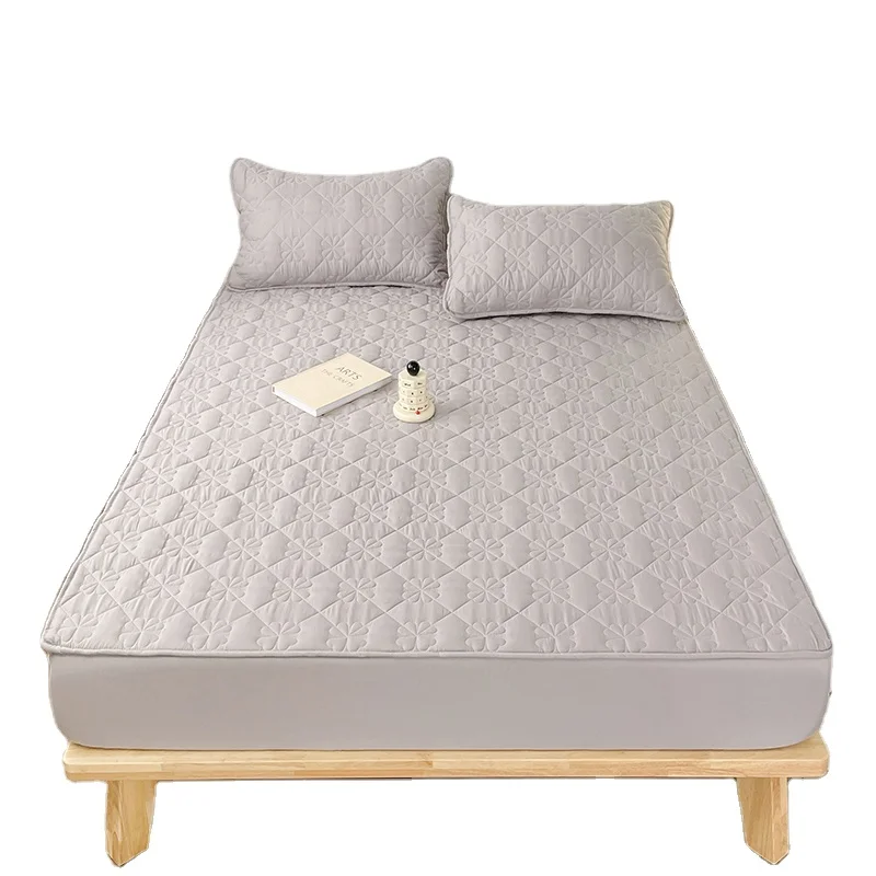 Factory Made Solid Color Bedding Set Waterproof Breathable Bed Skirt Bed Protector Cotton Quilted Mattress Cover