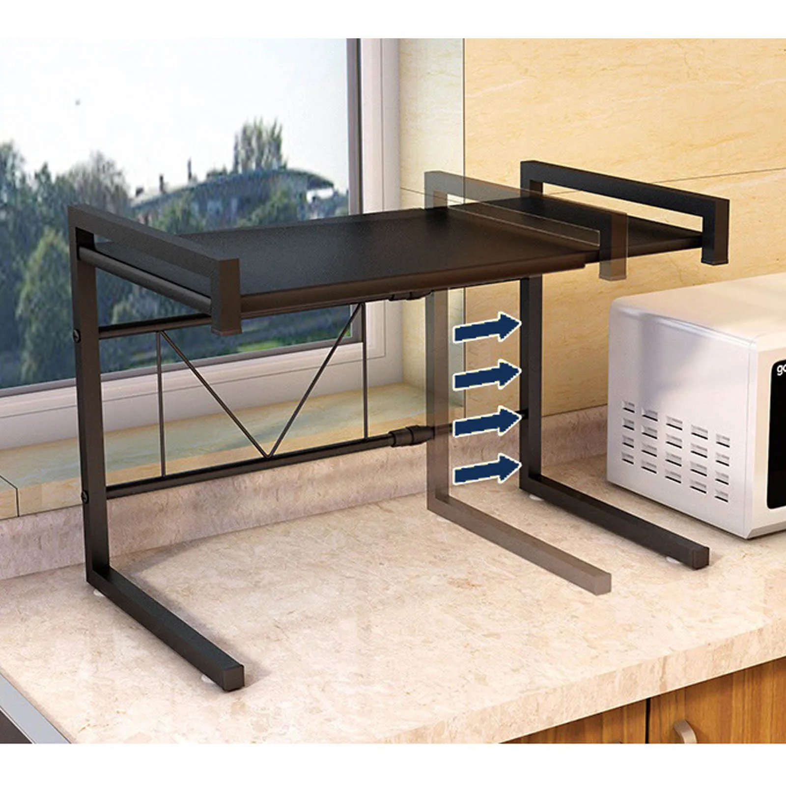 Adjustable Microwave Oven Rack Extendable Counter Top Organizer Stand 2 Tier Microwave Shelf