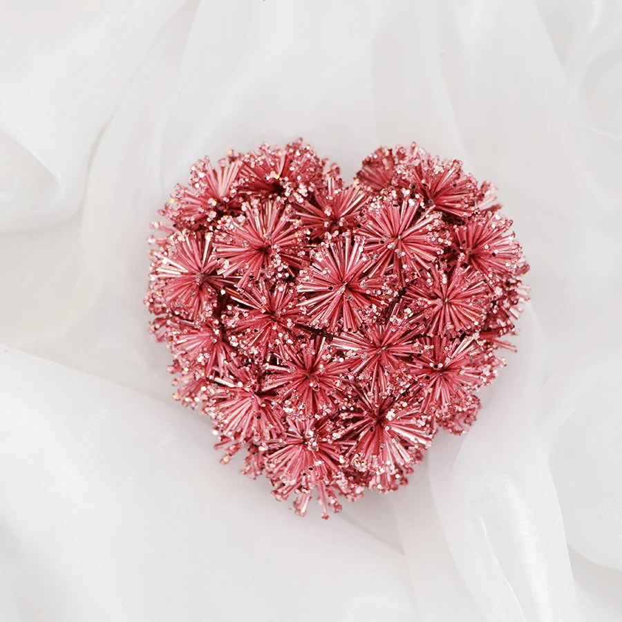 Glitter heart with Pompom Flower Heart Ornament for christmas tree decoration
