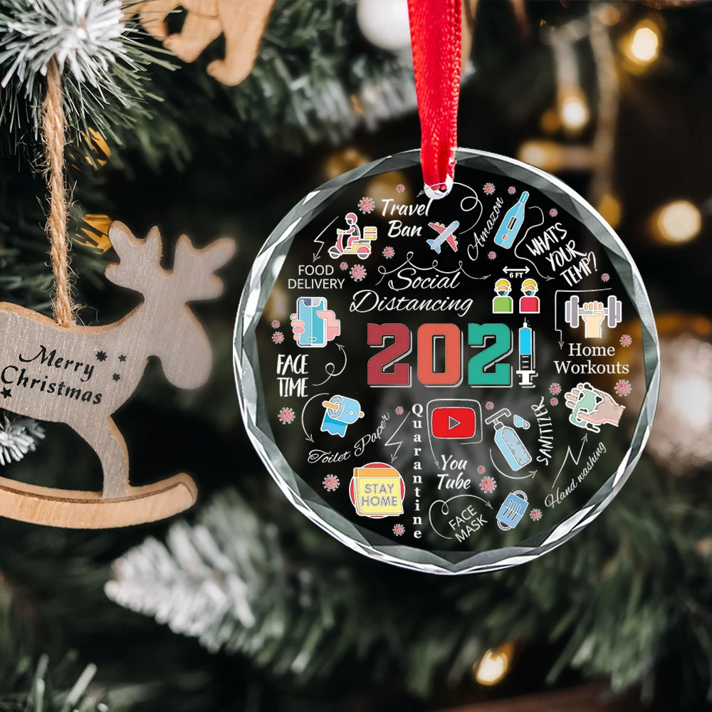 Wholesale blank Christmas outdoor decorations custom NEW design hanging k9 lights Christmas tree ornaments for home decoration