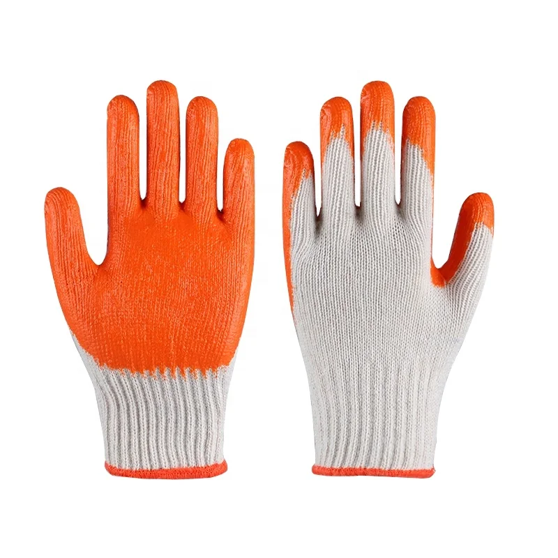 Orange latex rubber palm Smooth coated Natural white cotton liner work safety gloves