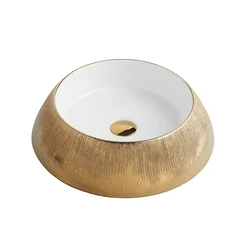 HEGII porcelain round counter top decor plating rich gold luxury ceramic bathroom sink bowl washbasin hand wash basin for hotel