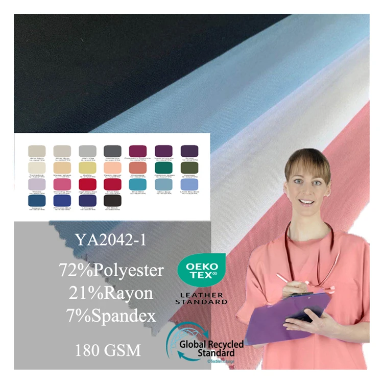 brushed 72%polyester 21%rayon 7% spandex TRS 4 Way Stretch scrub fabric for medical uniforms