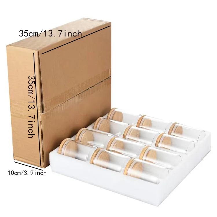 12 piece High Quality borosilicate glass spice storage jars with bamboo lids set