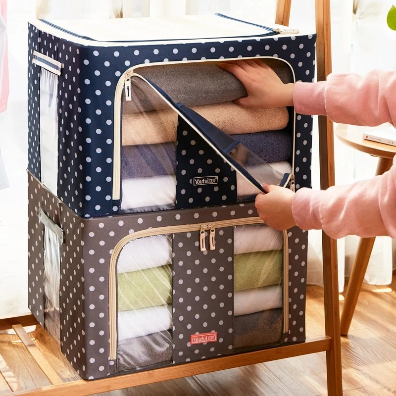 Frame Foldable Comforter Clothing Bag Household Clothing Storage Box 66L Steel Cloth Opp Bag Trade Assurance Clothing Organizer