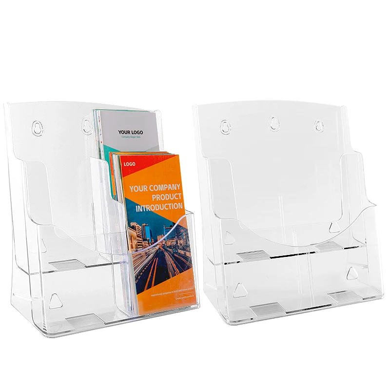 Acrylic Brochure Holder 8.5 x 11 inch, 2 Tier with Removable Divider for 4 x 9 inch Flyer, Pamphlet Display Stand, Flyer Holder