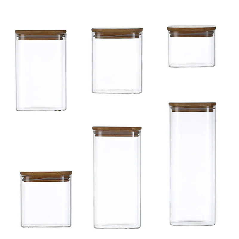 spices storage box  jars with lid glass honey jar for kitchen cabinet countertop storage Borosilicate square glass candle jar