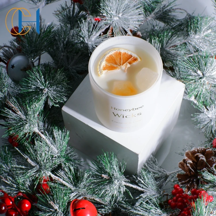 C&H Hot Sell Handmade Relaxing Christmas Gift Set Glass Red Green Fragrance Luxury Amethyst Soy Wax Scented Crystal Candles