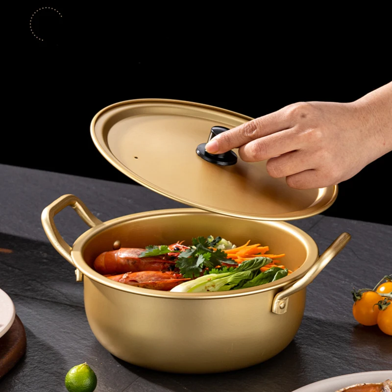 High quality Korean Gold aluminum cookware Casserole cooking soup & stock pots kitchen Tableware Ramen bowl