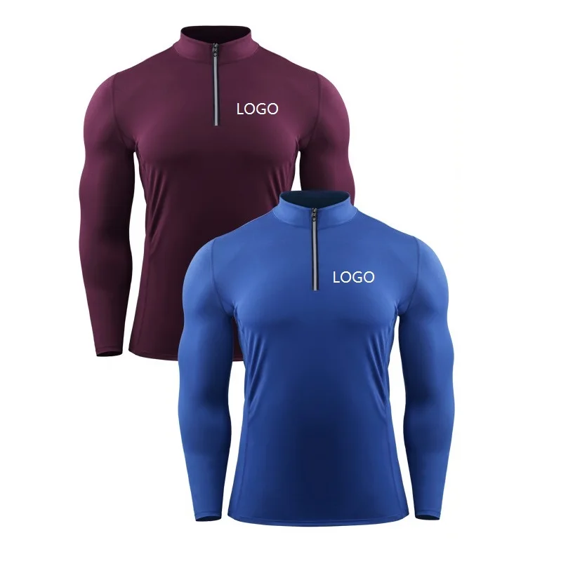 US Size Sport T shirt US Size 85% Polyester Men Sweatshirts Stand Collar Musual Workout Fitness GYM T-shirt with Zipper