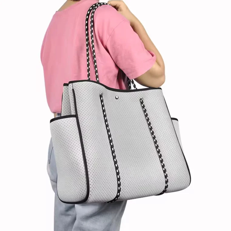 Custom Neoprene Beach Bag with Wallet Pouch Handbag Tote Large Capacity Storage Bag Sports Travel Luggage Shoulder Handle Bag