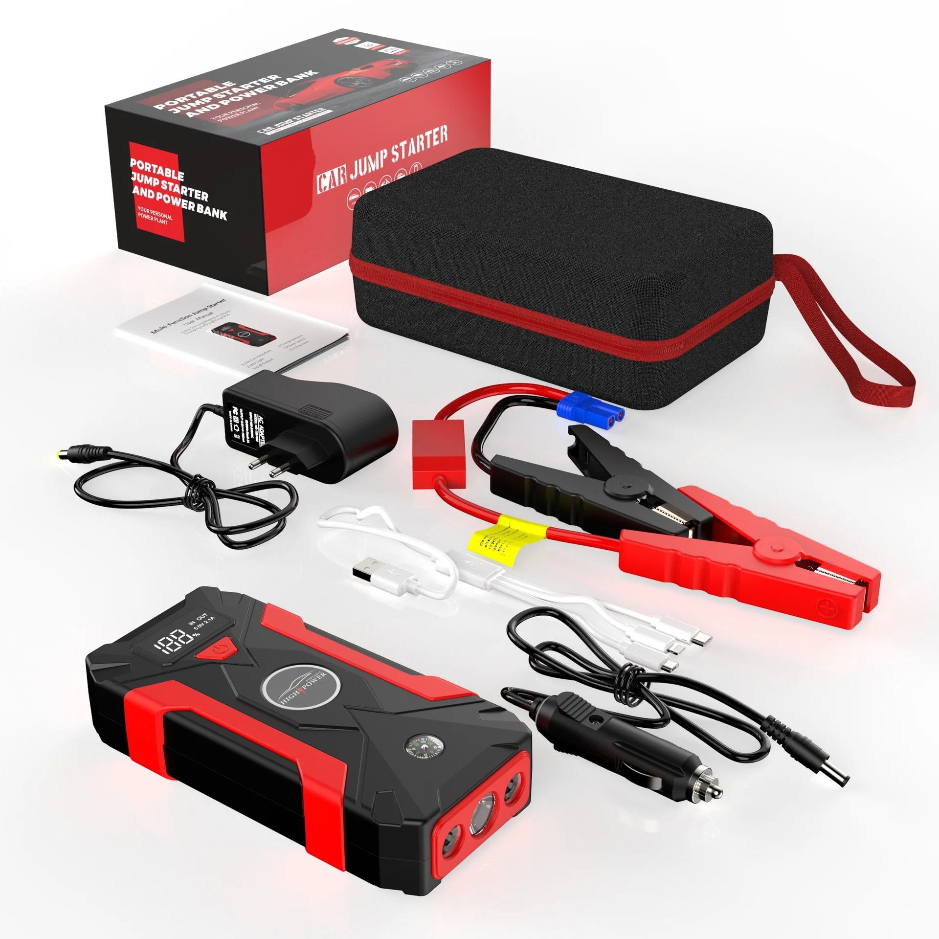 Emergency Power Supply Booster Portable Power Bank Battery Inflator Pump Inflation Cylinder Fast charger 12V Car Jump Starter