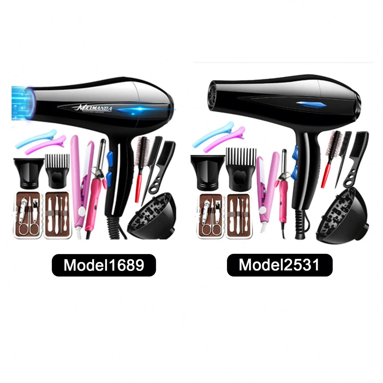 Wholesale 12pcs Hair Dryer For Travel&home Lightweight Negative Ionic Hair Blow Dryer 3 Heat Settings Cool Settings With 11 Acc