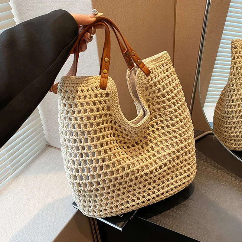 Retro handmade woven bag leisure cotton line shoulder bag woolen Tote bag for shopping