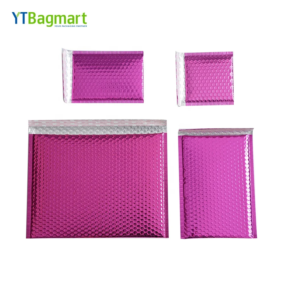 
Customized Printed Logo Rose Red Pink Color Padded Envelopes Shipping Packaging Metallic Foil Glamour Custom Poly Bubble Mailer 