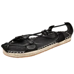 Latest models high quality wholesale rome style women rope leather black straw sandals mens 2021 factory sale