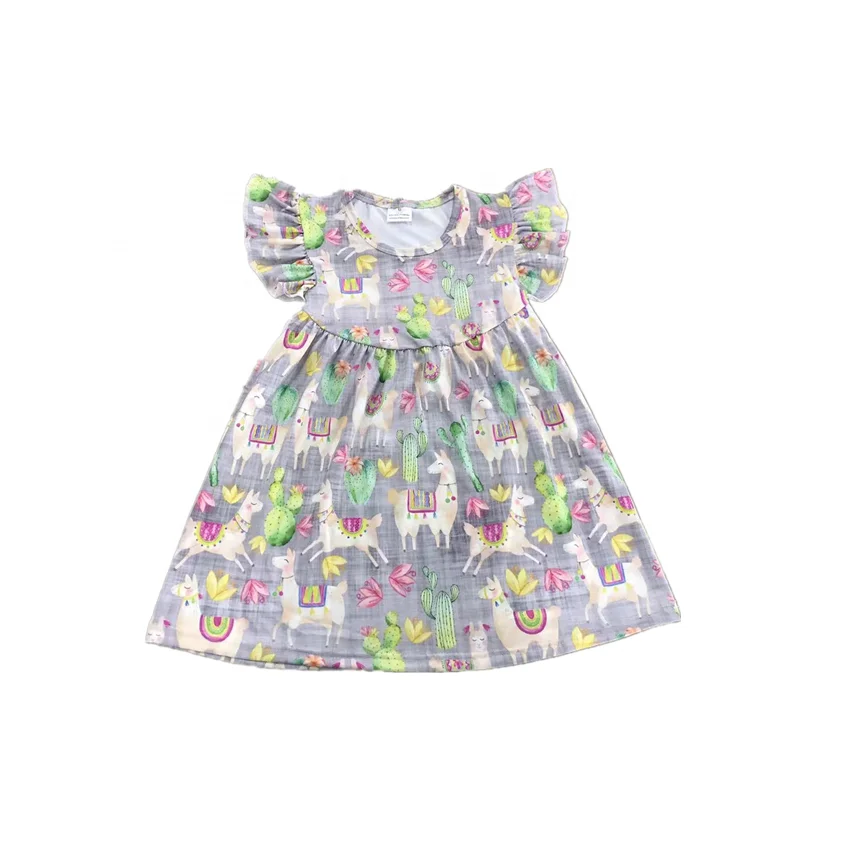 Boutique girls Alpaca and cactus pattern baby girl clothing kids cute dress