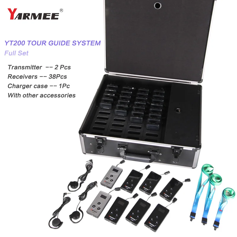 YARMEE Wireless Audio Tour Guide System for Indoor or Outdoor team, Church, Tour guiding, (Charging case set+ Carry bag set)