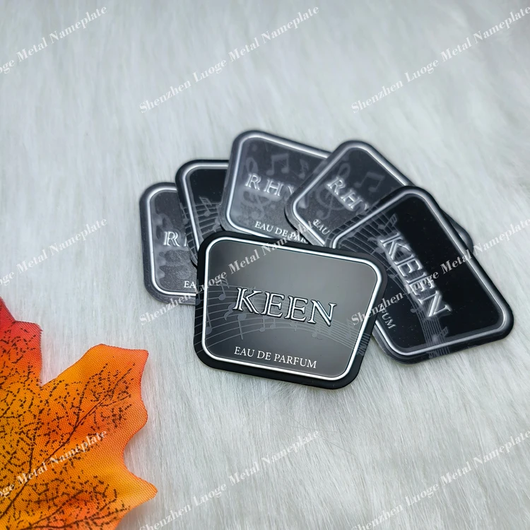 Custom Brushed Embossed Self-Adhesive Metal Logo Stickers Aluminum Perfume Bottle Tags with Printed Labels Embossed Logo Plates