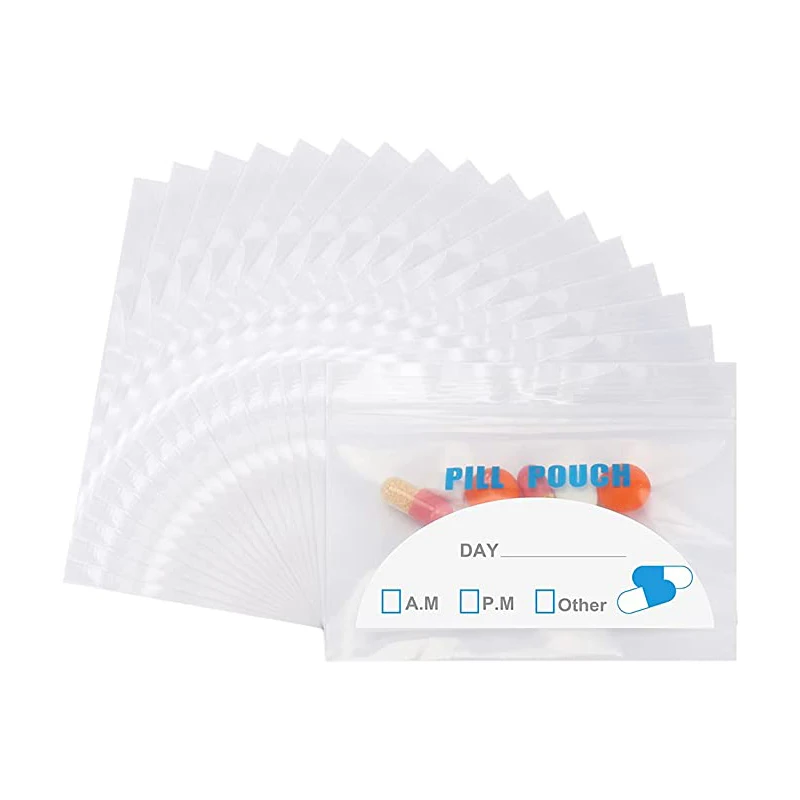 Custom Logo Self-Sealingno Smell Ldpe Plastic Reclosable Medication Storage Pills  Zip Lock Packaging Bags Pouch