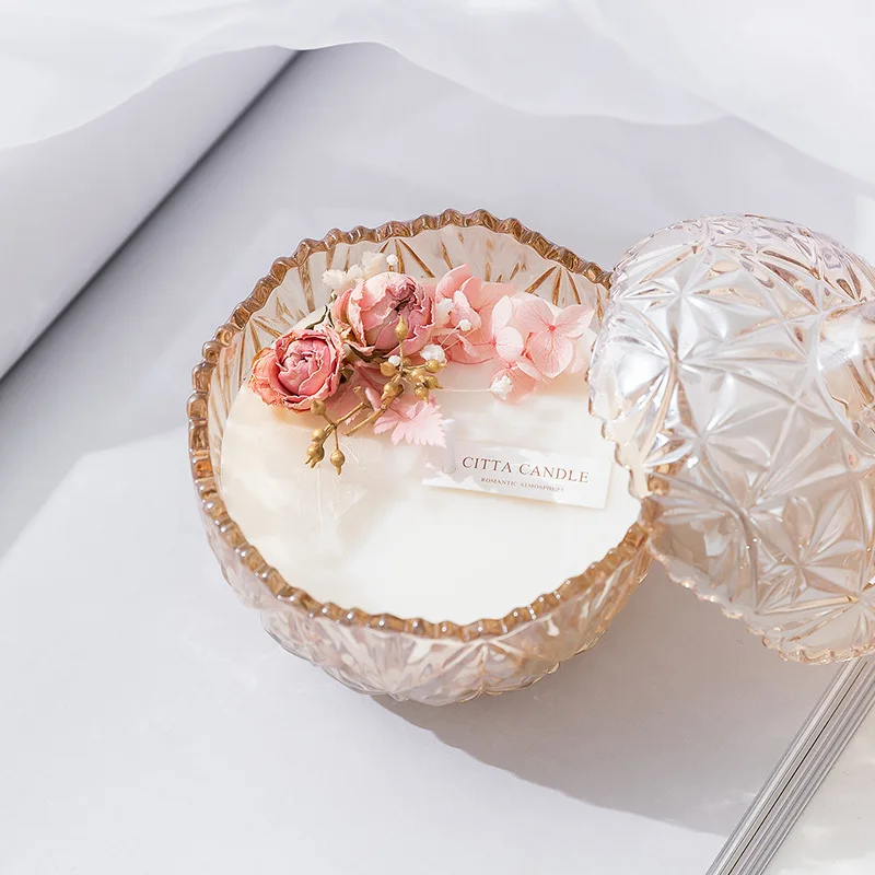 300ml Luxury Antique Style Double Wall Candle Holder Pink Color Candle Container Glass 3 Wick Candle Jar