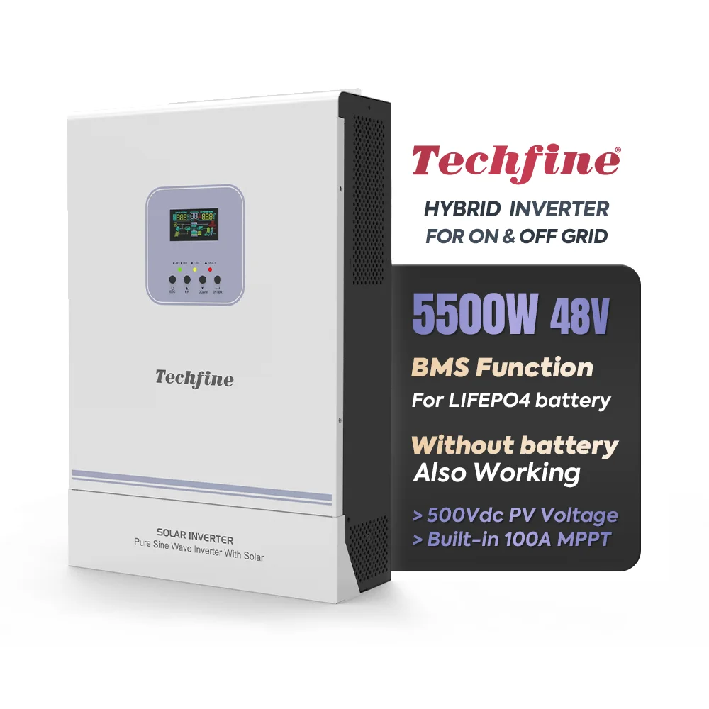 Techfine Home Solar Pv Inverter 48V 5.5kva 5.5kw 5500w SINGLE Phase Hybrid Inverter WITH Parallel Operation