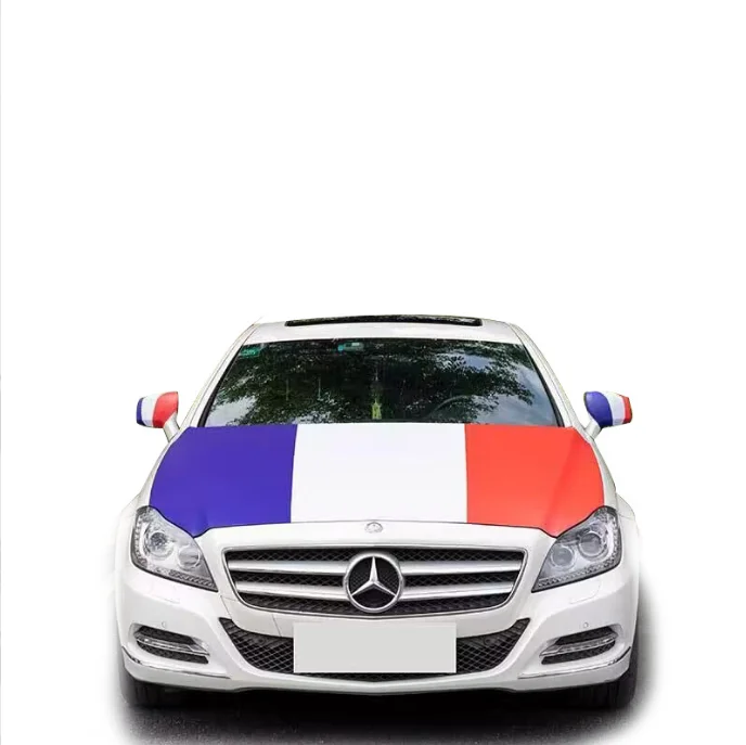 Custom Sublimation Printing Elastic France French Flag Car Bonnet Banner For Car Engine