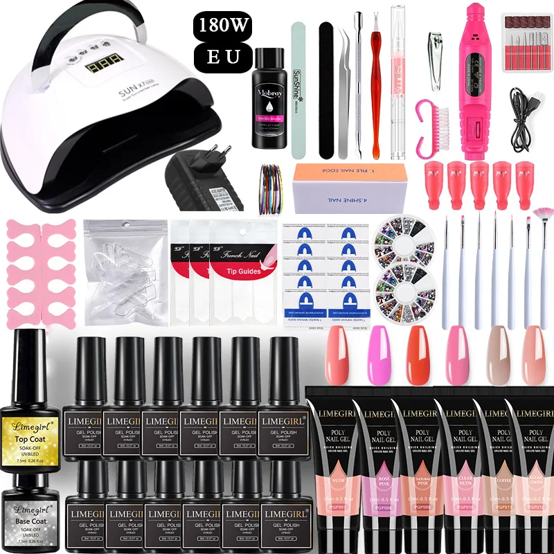 Wholesale 180W SunX7 Max Poly Gel Tools Nails Kit For Professionals Full Set Art Kit