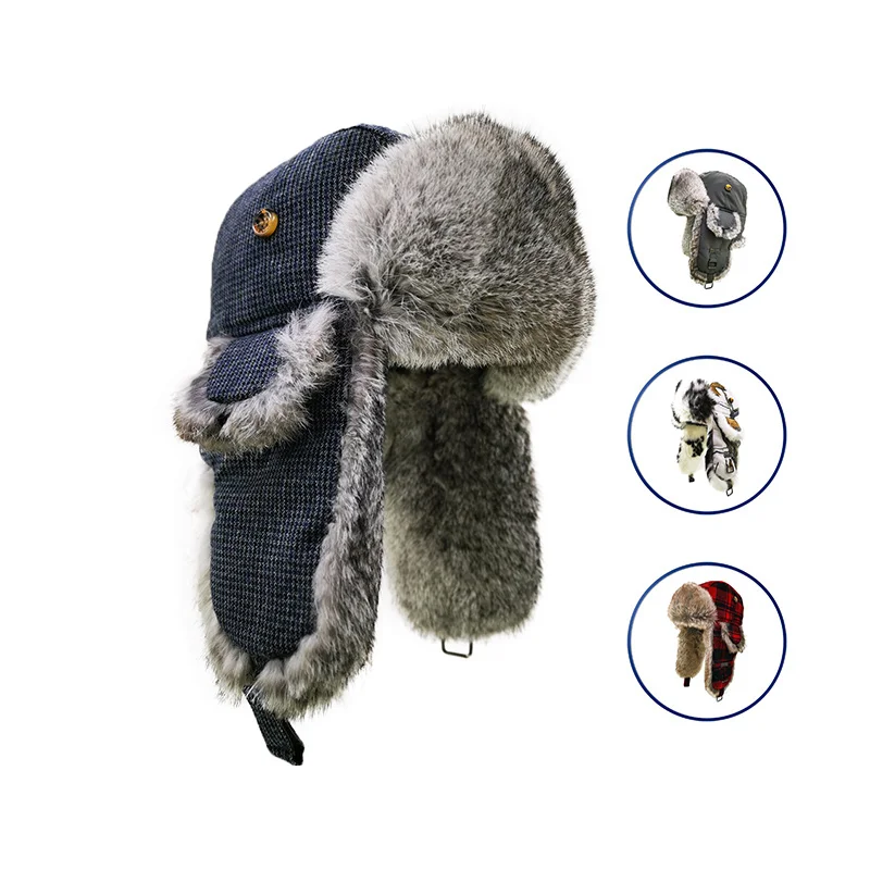 Multifunctional Custom Handmade swallow gird Real Rabbit Fur BGRY Aviator Hat