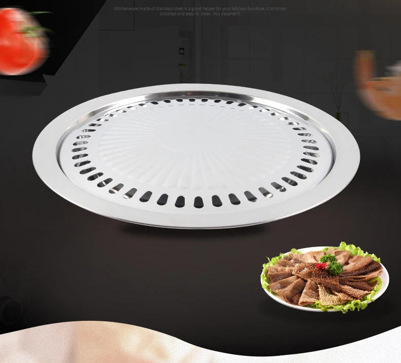 Korean Wholesale Stainless Steel BBQ Accessories Frying An Cast Iron Outdoor Charcoal Bbq Grill Spare Parts Steak Pan