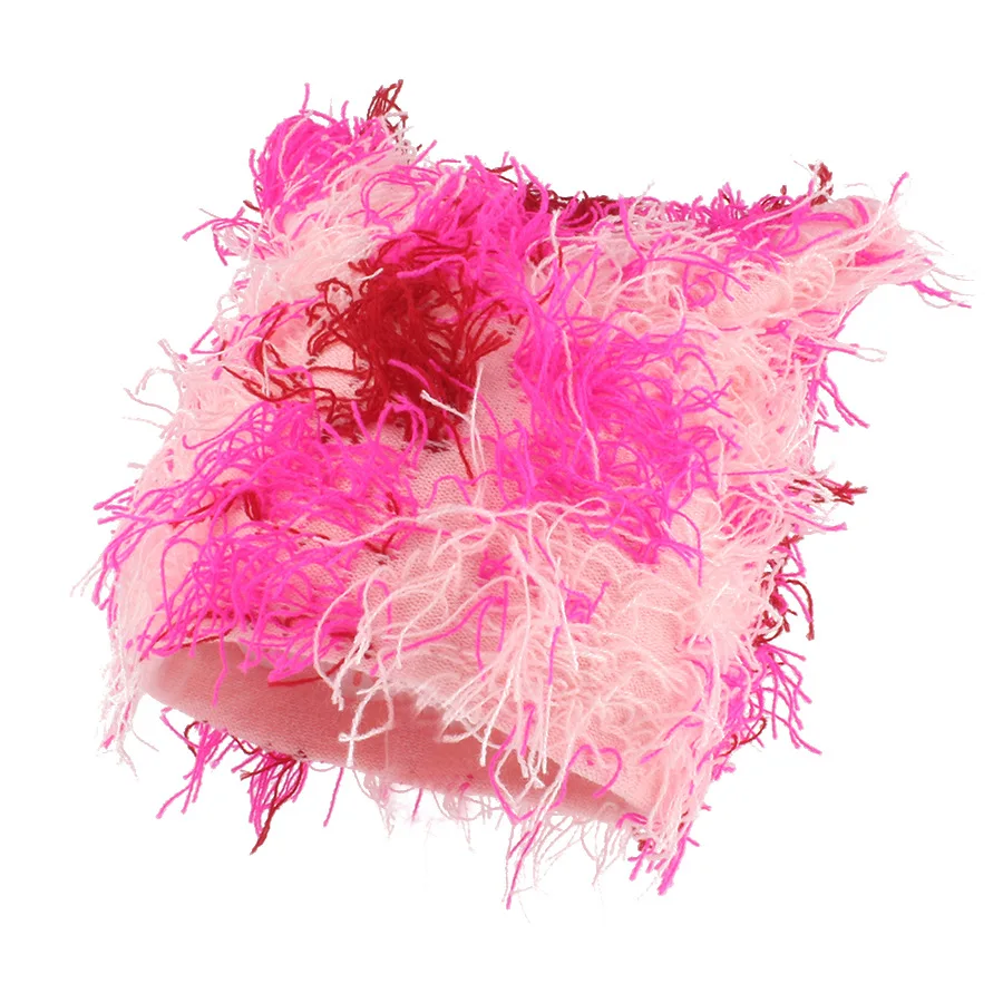 FF3087 Winter Outdoor Knit Beanie Hat with Cat Ear Warm Skull Cap Knitted Slouchy Fuzzy Winter Hats Distressed Y2k Beanies Cap